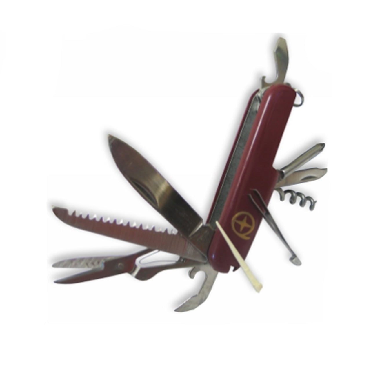 Bring your everyday essentials with you everywhere using the ultra-versatile 10 Function Swiss Army Knife! Featuring a large blade, saw, scissors, bottle opener, toothpick, tweezers, corkscrew, nail file, screwdriver and flathead screwdriver, www.moralepatches.com.au