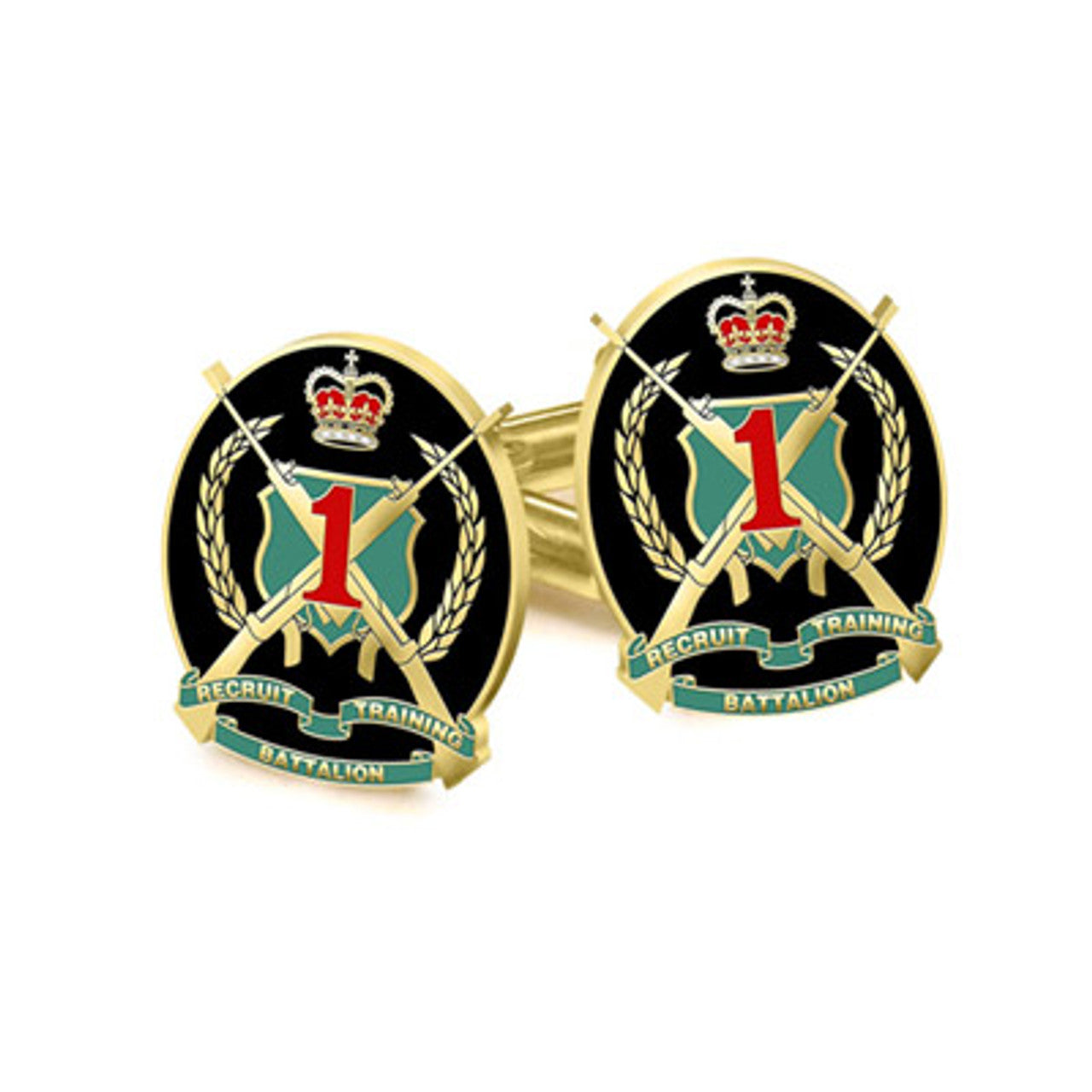 Show your pride and commitment with these sparkling 1st Recruit Training Battalion (1 RTB) 20mm cuff links. With full colour enamel and gold plating, these gorgeous accessories will bring a touch of style to any work outfit or special occasion. www.moralepatches.com.au