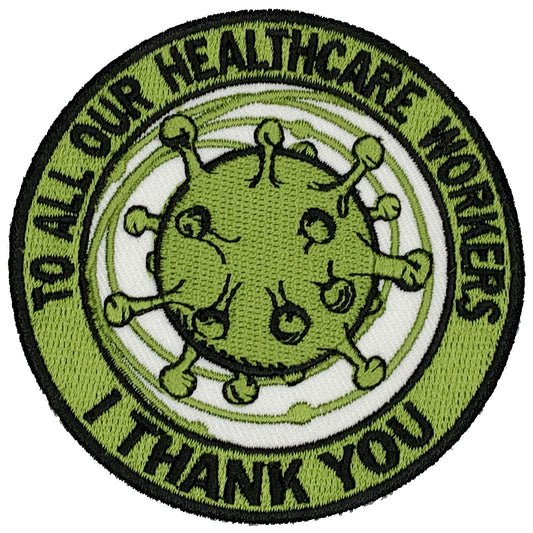 To all healthcare workers, I thank you Covid 19 pandemic 2020 Iron On Patch. Great for attaching to your jackets, shirts, pants, jeans, hats.  Size: 7.62cm www.moralepatches.com.au