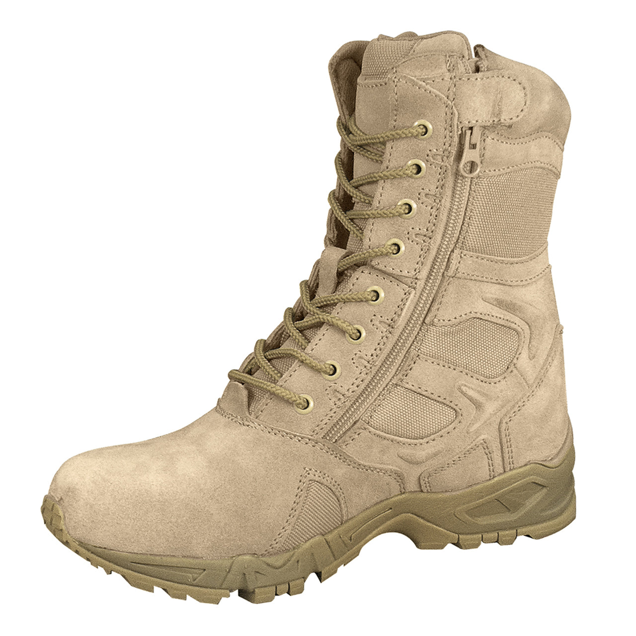 Experience unmatched comfort and efficiency with Rothco's Forced Entry 8-inch Deployment Boots. These boots combine the comfort of a running shoe with the durability of an active-duty boot. The mountaineer rubber outsole enhances traction for smooth movement. Save time with the side zipper closure and hook-and-loop tab, eliminating the need to tie and untie laces. The rustproof eyelet lace system keeps your tactical boots securely in place. www.moralepatches.com.au