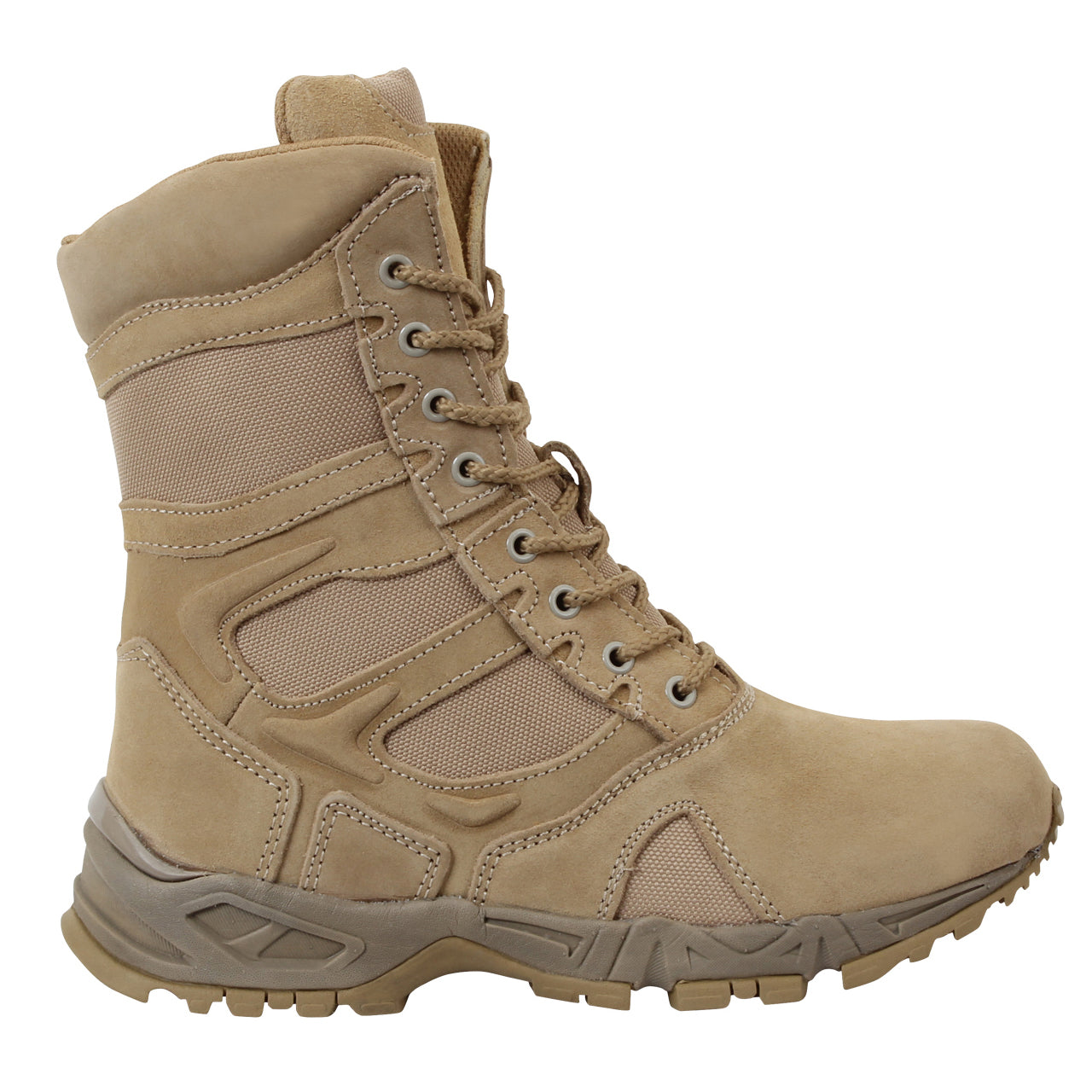 Experience unmatched comfort and efficiency with Rothco's Forced Entry 8-inch Deployment Boots. These boots combine the comfort of a running shoe with the durability of an active-duty boot. The mountaineer rubber outsole enhances traction for smooth movement. Save time with the side zipper closure and hook-and-loop tab, eliminating the need to tie and untie laces. The rustproof eyelet lace system keeps your tactical boots securely in place. www.moralepatches.com.au