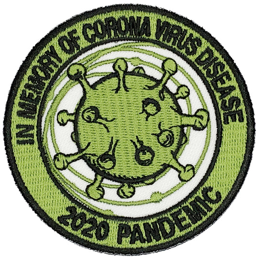 In memory of Corona Virus Disease 2020 Pandemic Iron On Patch. Great for attaching to your jackets, shirts, pants, jeans, hats.  Size: 7.62cm www.moralepatches.com.au