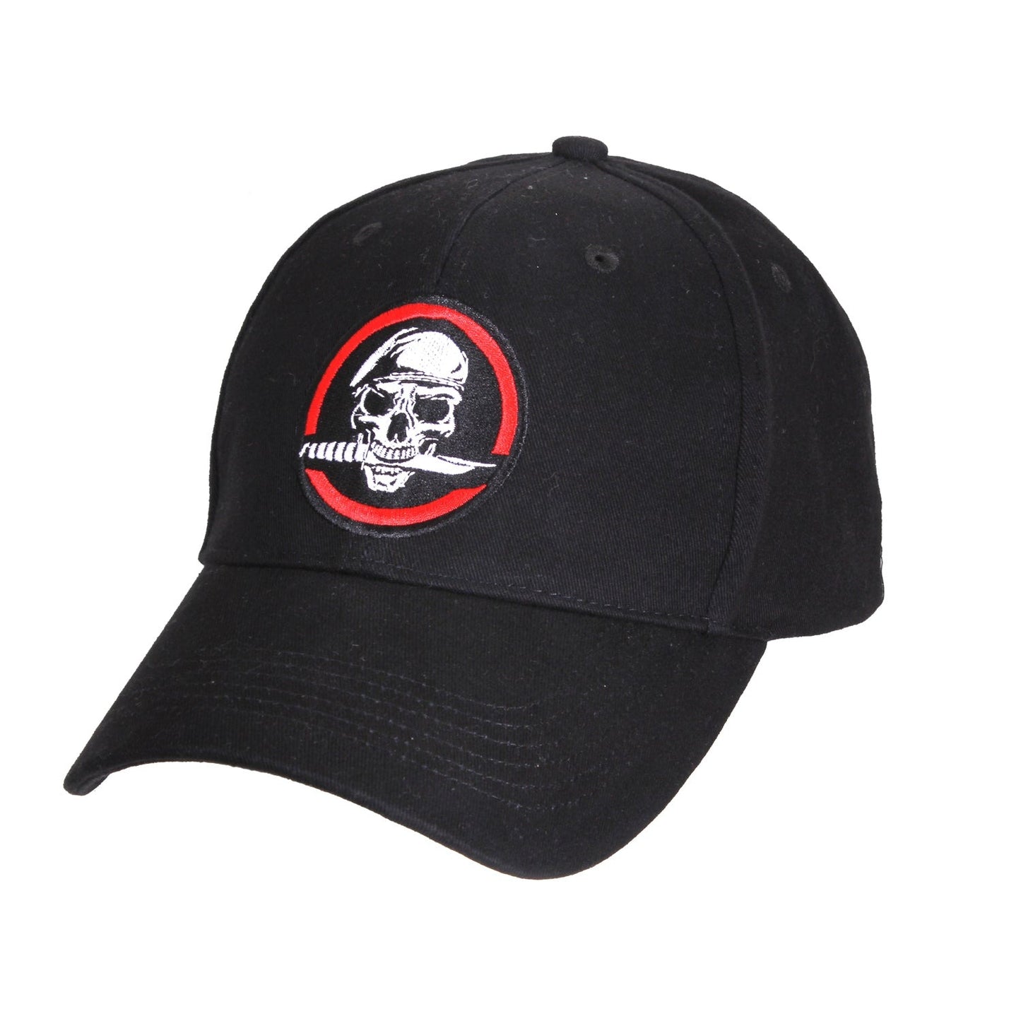 Experience the ultimate combination of style and functionality with the Skull Knife Deluxe Low Profile Cap. Made from 100% brushed cotton twill, this hat boasts a fierce military-inspired design featuring a skull and knife motif. www.moralepatches.com.au