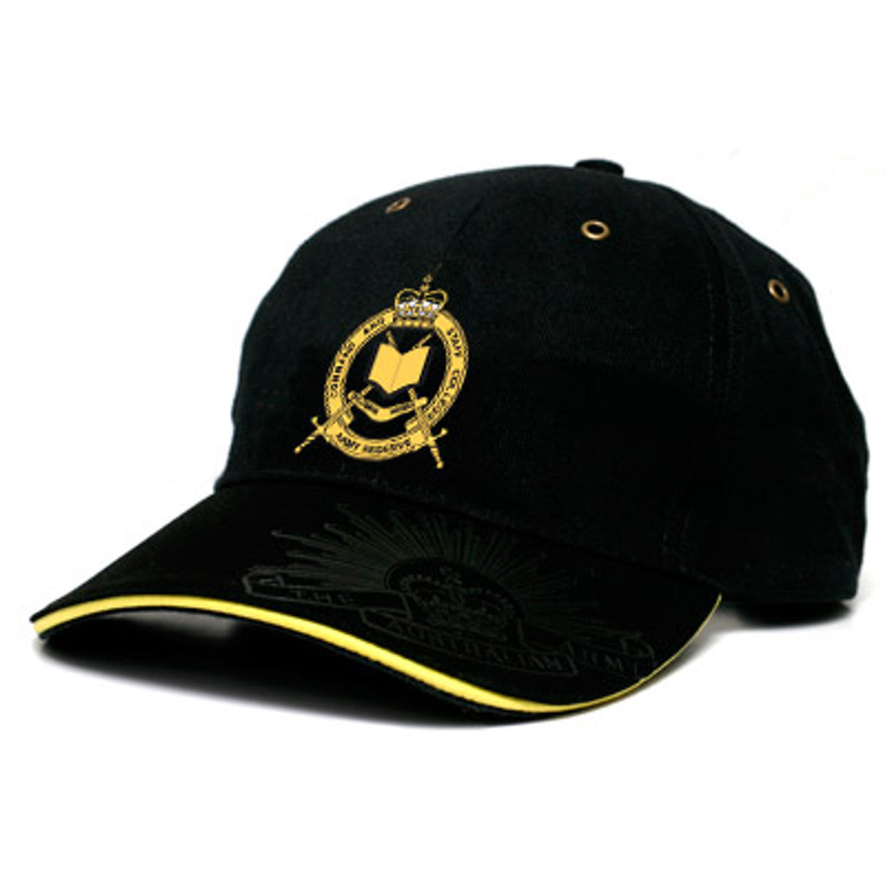 This Army Reserve Command and Staff College (ARCSC) cap is a premium combination of fashion and function. Its stylish heavy brushed cotton construction features the ARCSC crest embroidered on the front and the Rising Sun Badge embossed on the peak and engraved on the strap buckle. www.moralepatches.com.au