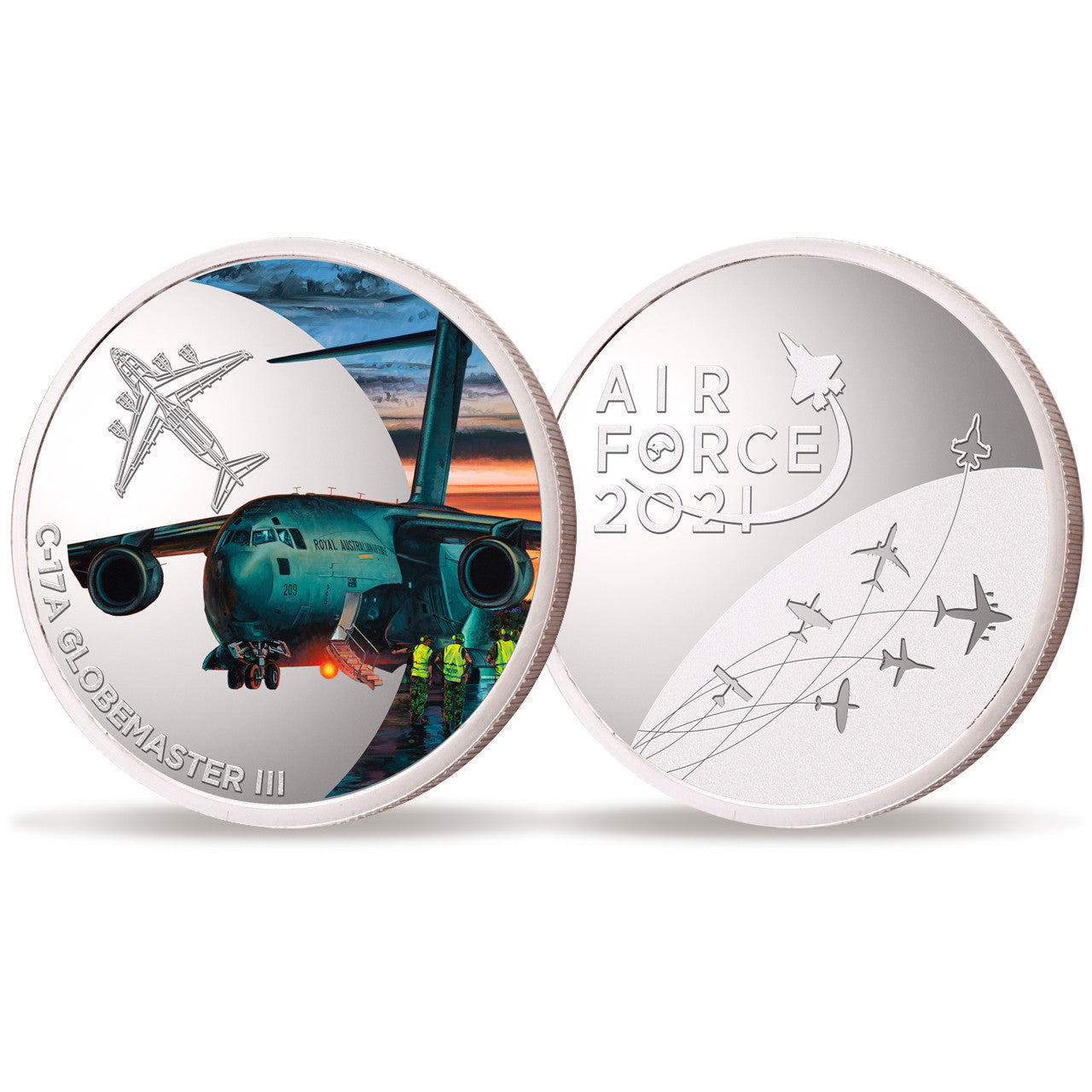 Introducing the Air Force 100 Limited Edition Medallion - C-17A Globemaster, a stunning commemorative piece that holds a special place in the celebration of the Air Force Centenary in 2021. www.moralepatches.com.au