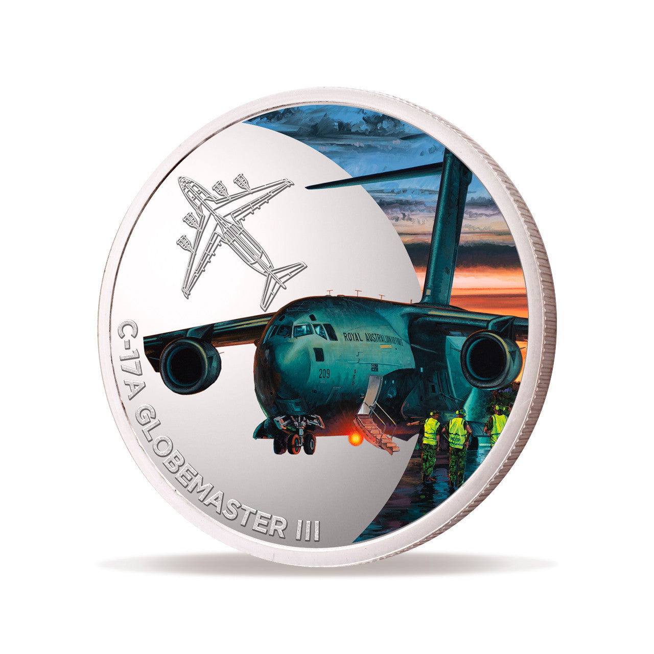 Introducing the Air Force 100 Limited Edition Medallion - C-17A Globemaster, a stunning commemorative piece that holds a special place in the celebration of the Air Force Centenary in 2021. www.moralepatches.com.au