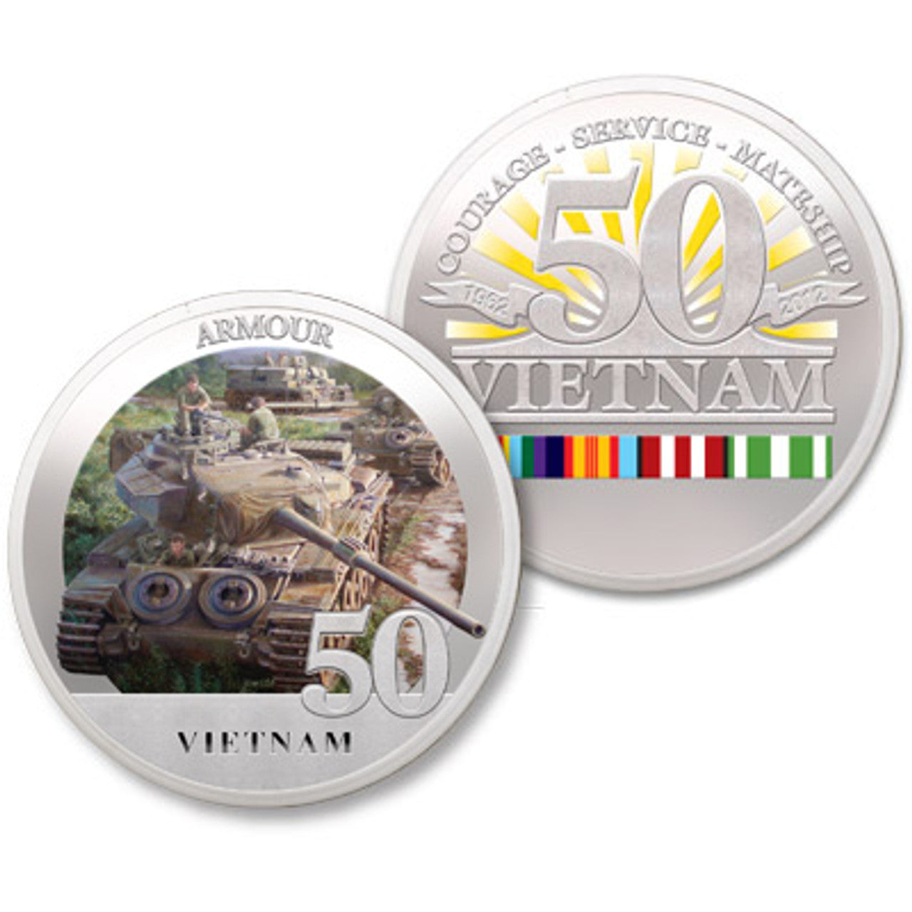 The Armour Vietnam 50th Ltd Edition Medallion is a truly stunning collectible that pays tribute to the brave Centurions who served in Vietnam. This Limited Edition medallion is a must-have for military enthusiasts and collectors alike. www.moralepatches.com.au