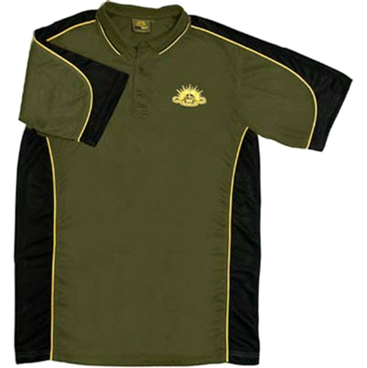 The Army Cool Dry Polo in Khaki is a must-have for any military enthusiast. Made from 100% Polyester Cool Dry material, this stylish polo is perfect for your time off. It features the iconic Army Rising Sun embroidered on the left breast, adding a touch of authenticity. Don't miss out on this limited size clearance item. www.moralepatches.com.au