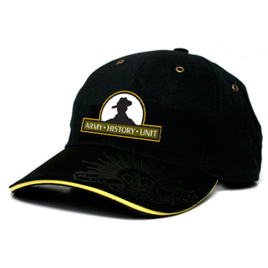 This stylish and practical Army History Unit cap will keep you cool while showing off the embroidered crest on the front, and the embossed and engraved Rising Sun Badge on the peak and strap buckle. www.moralepatches.com.au