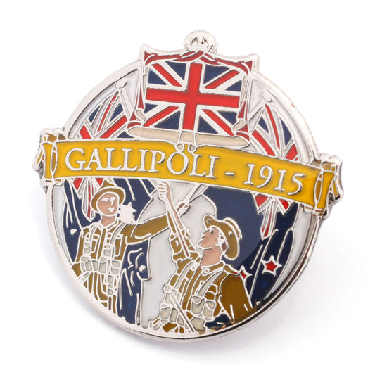 A unique addition to any lapel or coat, this striking Australian &amp; New Zealand Gallipoli Lapel Pin is a fantastic commemorative piece with unique artwork. Inspired by the WWI illustration 'A.N.Z.A.C' by artist and illustrator W. Otho Hewett, www.moralepatches.com.au