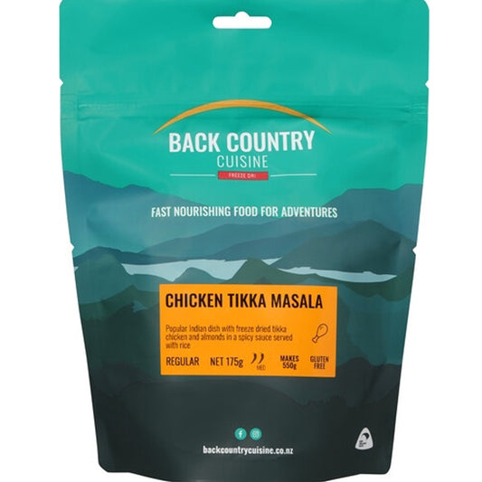 Indulge in the flavorful experience of a classic Indian dish with our Back Country Cuisine Freeze Dried Meal Chicken Tikka Masala. Tender tikka chicken and crunchy almonds are perfectly combined in a fiery, aromatic sauce and served with a hearty portion of rice. Take your taste buds on a journey and savor every bite! www.moralepatches.com.au