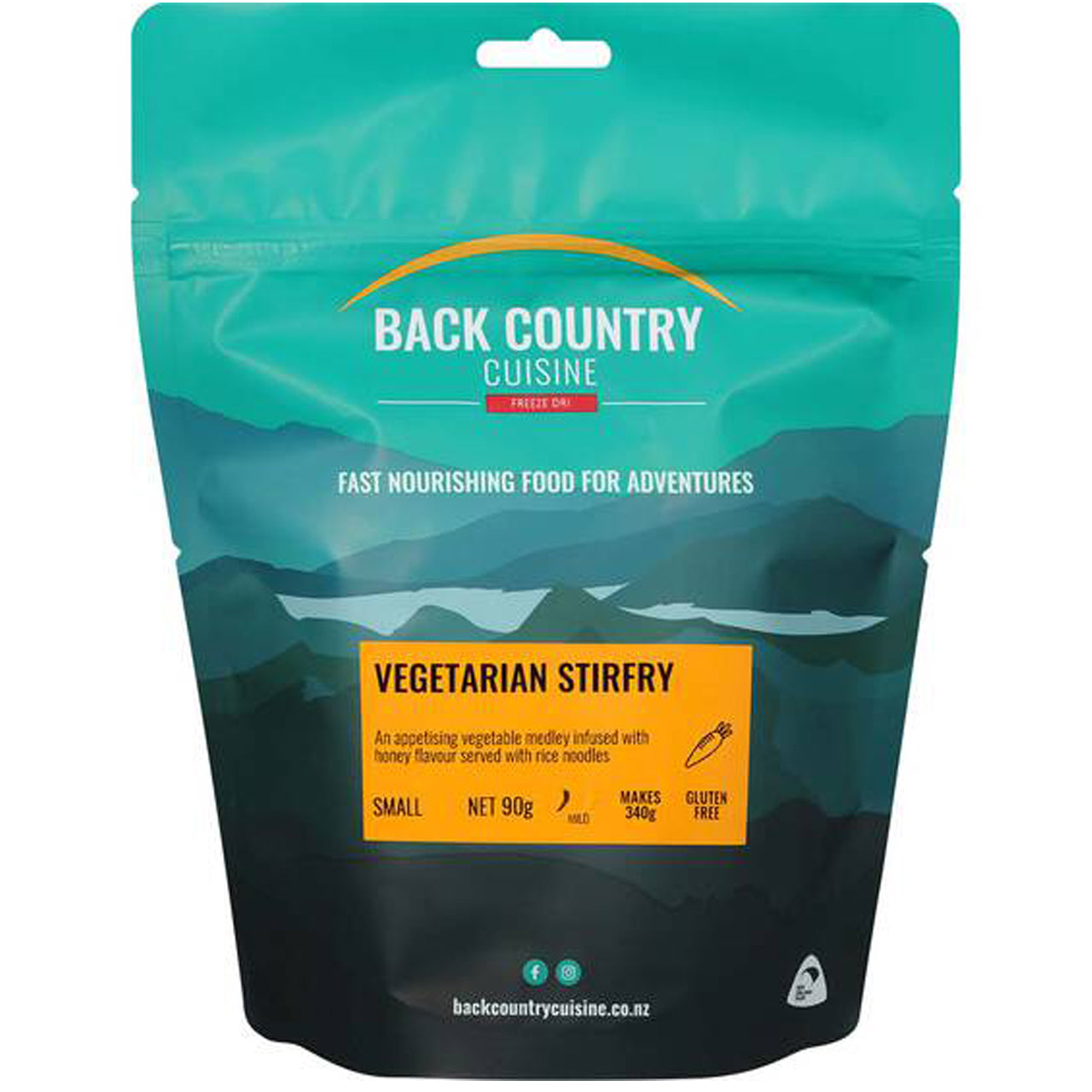 Indulge in a delectable vegetable blend, enhanced with a hint of sweet honey, and paired with flavourful rice noodles in the Back Country Cuisine Freeze Dried Meal Vegetarian Stirfry. www.moralepatches.com.au