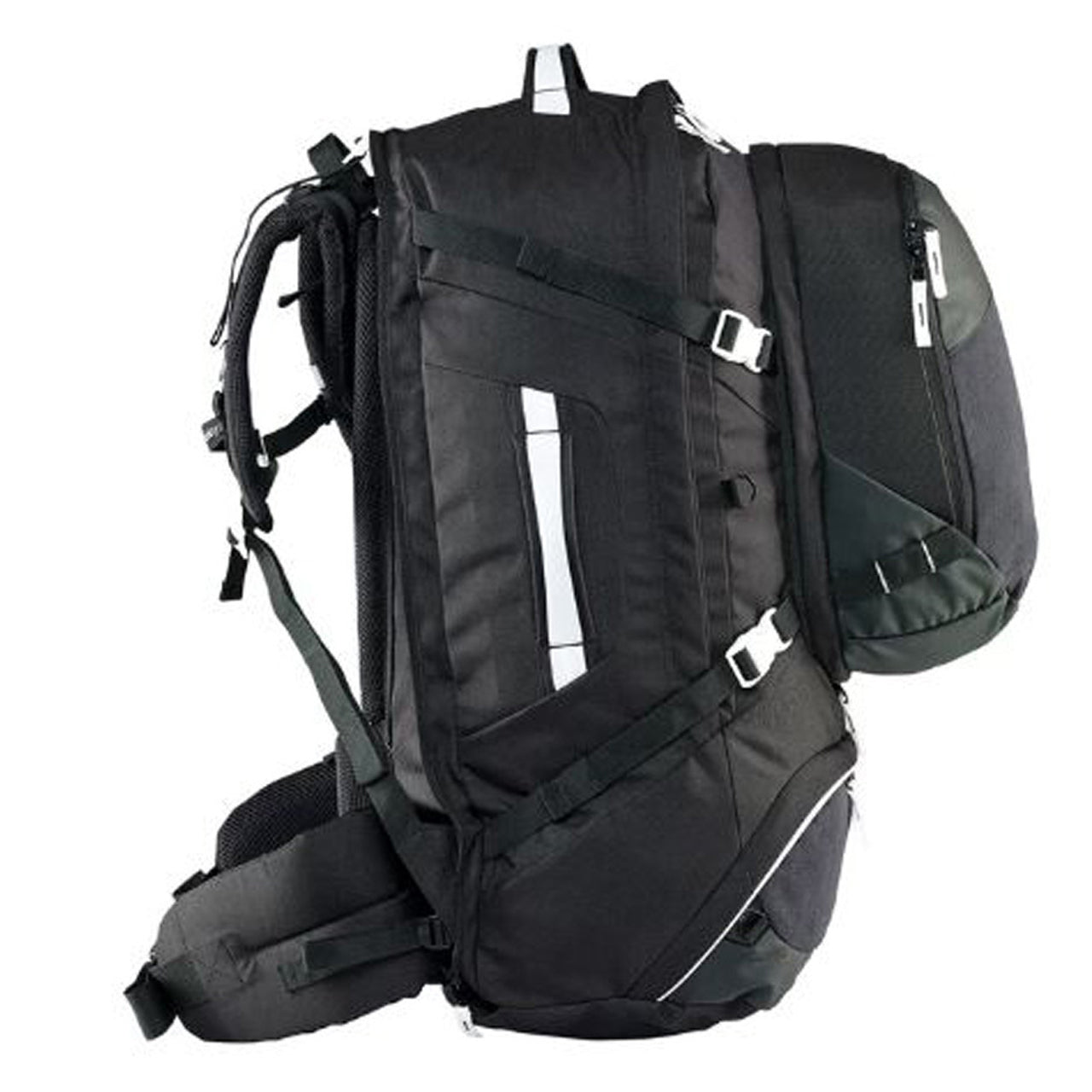 Premium quality travel pack series (65L and 75L sizes available) Detachable zip off style multi-functional daypack is great for day trips or carry-on use Easy to adjust Vantage harness with internal aluminium frame provides great&nbsp;back support and assists load distribution Sternum strap and padded hip belt with lumbar support Concealable harness cover protects the Vantage back system during air/land/sea transit Heavy duty water resistant base panels www.moralepatches.com.au