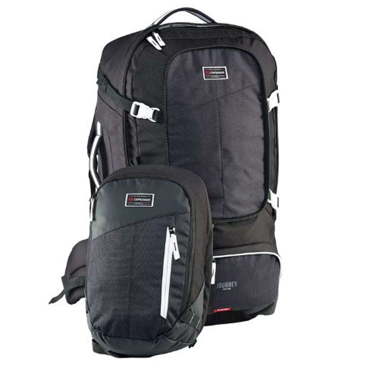 Premium quality travel pack series (65L and 75L sizes available) Detachable zip off style multi-functional daypack is great for day trips or carry-on use Easy to adjust Vantage harness with internal aluminium frame provides great&nbsp;back support and assists load distribution Sternum strap and padded hip belt with lumbar support Concealable harness cover protects the Vantage back system during air/land/sea transit Heavy duty water resistant base panels www.moralepatches.com.au