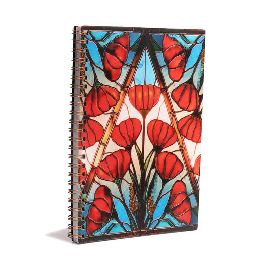 The A5 spiral notebook from the Courage, Honour, and Sacrifice Poppy series is a beautifully crafted piece that blends practicality with elegance. Featuring a stunning stained-glass-inspired poppy design, this notebook offers ample space for your notes, ideas, and memories. www.moralepatches.com.au