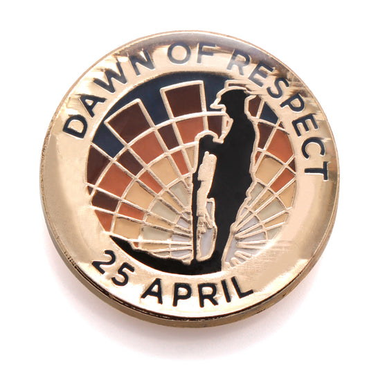 Show your support with this sensational Magna Badge. A beautiful addition to any collection or lapel, this wonderful Dawn of Respect Magna Badge features the silhouette of a soldier resting at reversed arms in front of a vibrant dawn burst. A sensational addition to any collection to honour and show respect to all those who have served. www.moralepatches.com.au