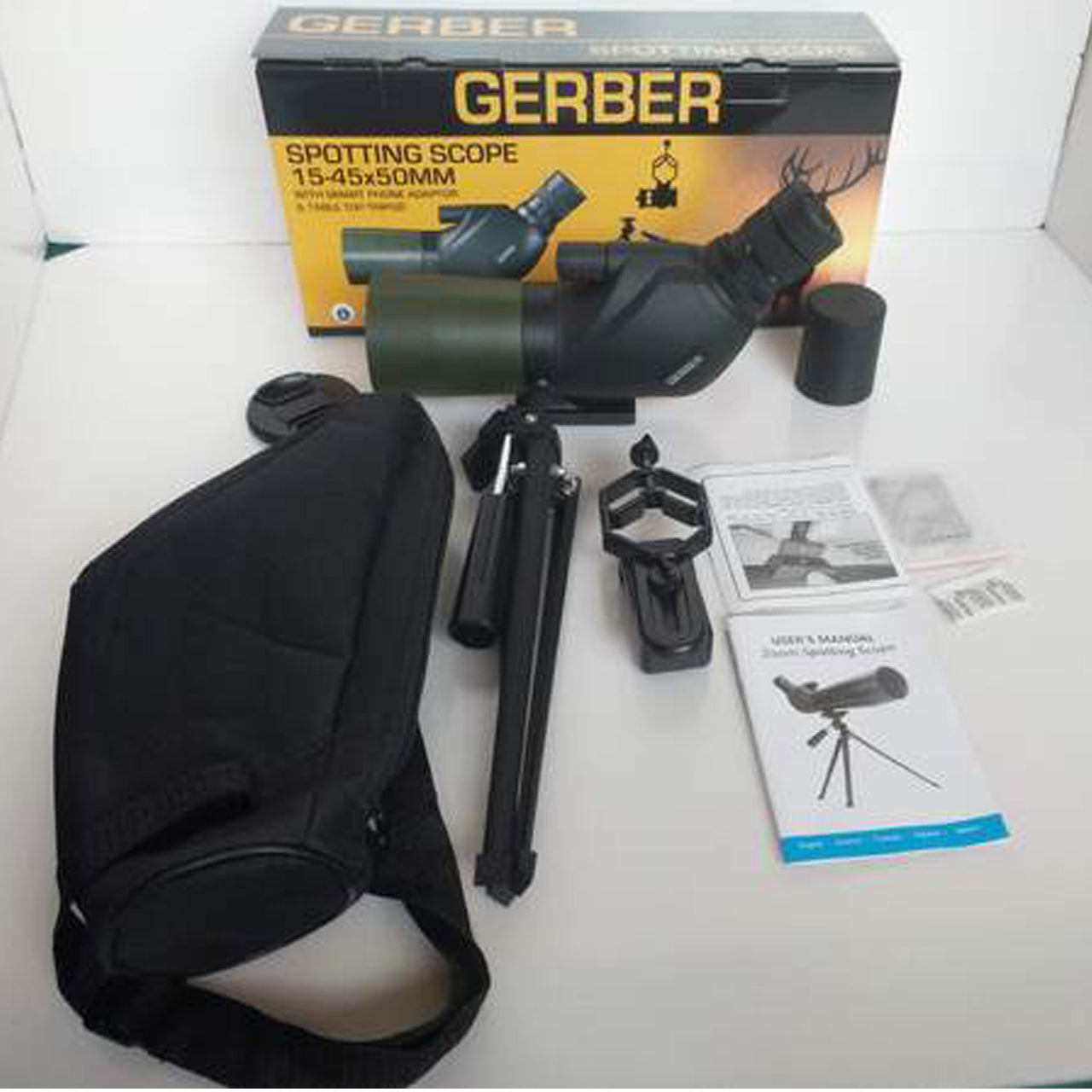 The GERBER 15-45x50mm is one of the most unique spotting scopes in the market. Economical and compact, it offers high magnifications in a 45 degree eyepiece&nbsp;design. The rubber armoured exterior is both, attractive and durable. www.moralepatches.com.au