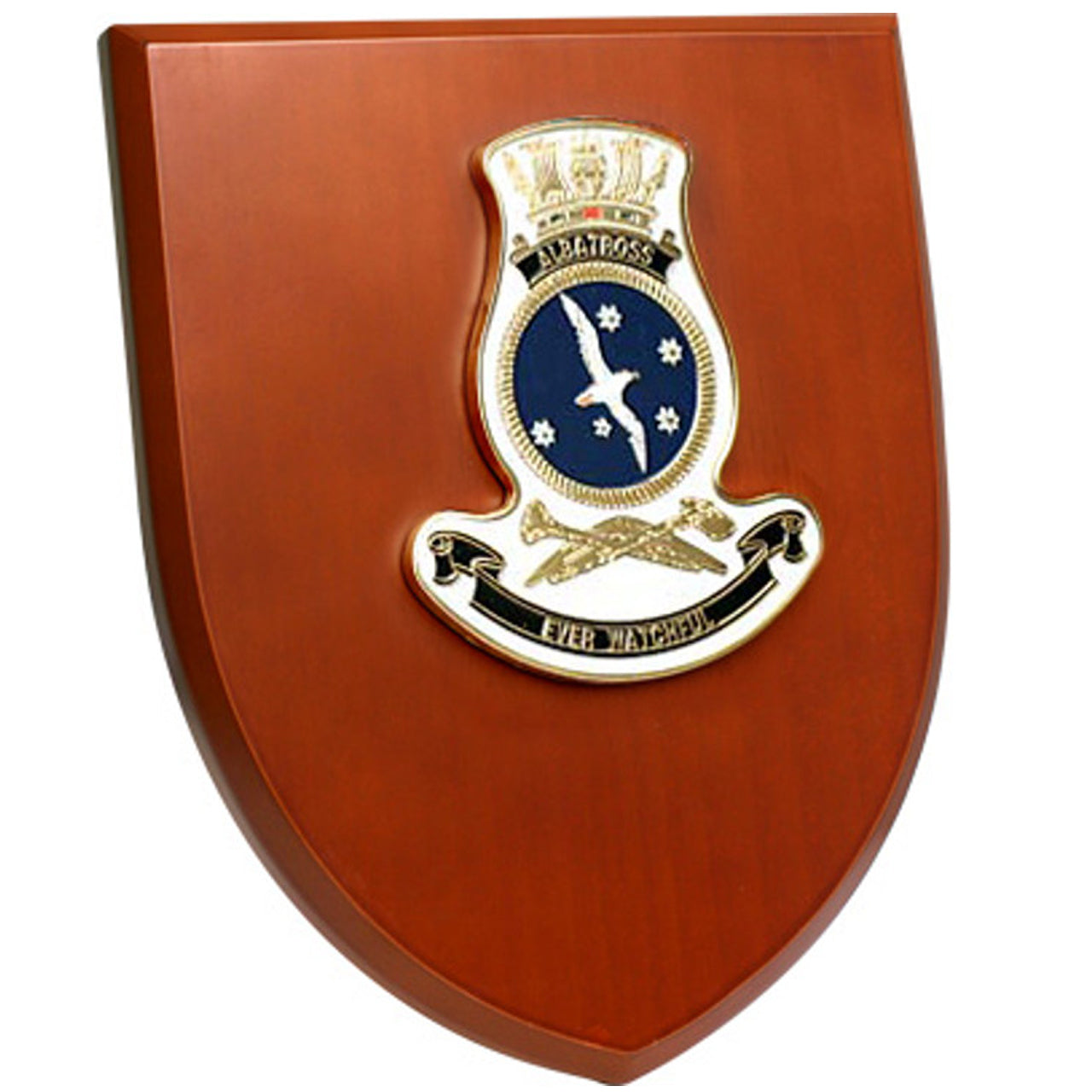 The Exceptional HMAS Albatross Plaque is a truly remarkable piece that is sure to impress. This exquisite plaque showcases a stunning 100mm full colour enamel crest, elegantly set on a 200x160mm timber finish shield. www.moralepatches.com.au