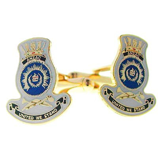 Add a touch of elegance to your wardrobe with HMAS Anzac 20mm full colour enamel cuff links. These stunning gold plated cuff links are ideal for formal or everyday occasions - the final touch to any ensemble! www.moralepatches.com.au