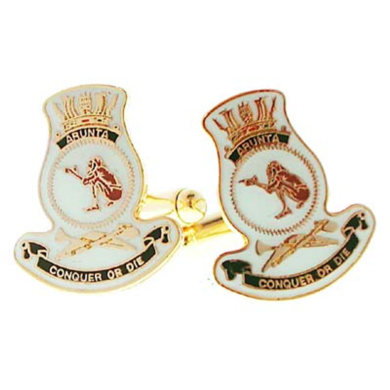 Add a touch of elegance to your wardrobe with HMAS Arunta 20mm full colour enamel cuff links. These stunning gold plated cuff links are ideal for formal or everyday occasions - the final touch to any ensemble! www.moralepatches.com.au