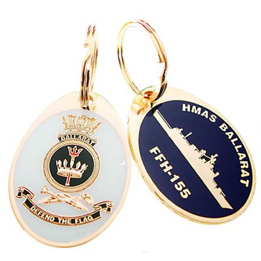 Looking for a unique and practical key ring? Look no further than the HMAS Ballarat key ring, available now from the tactical specialists. This stunning 40mm gold plated enamel key ring is not only a great way to keep your keys organized, but also a great conversation starter. Place your order today and never lose your keys again. www.moralepatches.com.au