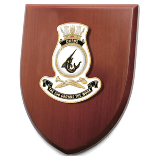 The Exceptional HMAS Cairns Plaque is a truly remarkable piece that is now available for order. This exquisite plaque showcases a stunning 100mm full colour enamel crest, elegantly placed on a 200x160mm timber finish shield. www.moralepatches.com.au