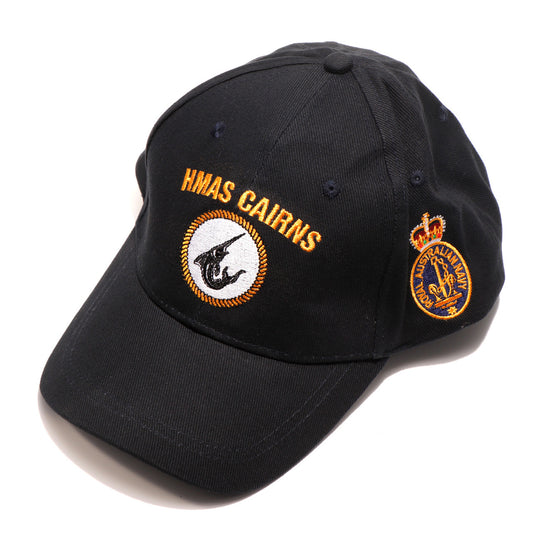 The HMAS Cairns Policy Cap is a must-have accessory for military enthusiasts. Made from high-quality heavy brushed cotton, this cap features the prestigious Navy Ceremonial badge on the left side. www.moralepatches.com.au