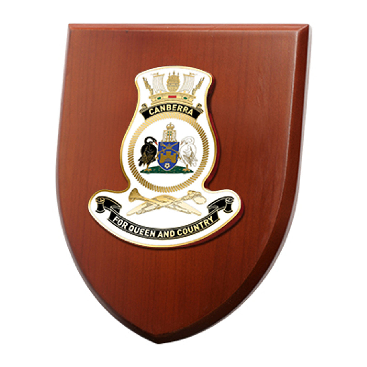 The Exceptional HMAS Canberra Plaque is a truly remarkable piece that is sure to impress. This exquisite plaque showcases a stunning 100mm full colour enamel crest, elegantly placed on a 200x160mm timber finish shield. www.moralepatches.com.au