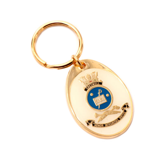 Add this exclusive token to your keychain for a touch of elegance! With its golden finish and full-color enamel HMAS Creswell crest, this key ring is a must-have for your everyday accessories. Don't wait, order your HMAS Creswell crest key ring now! www.moralepatches.com.au