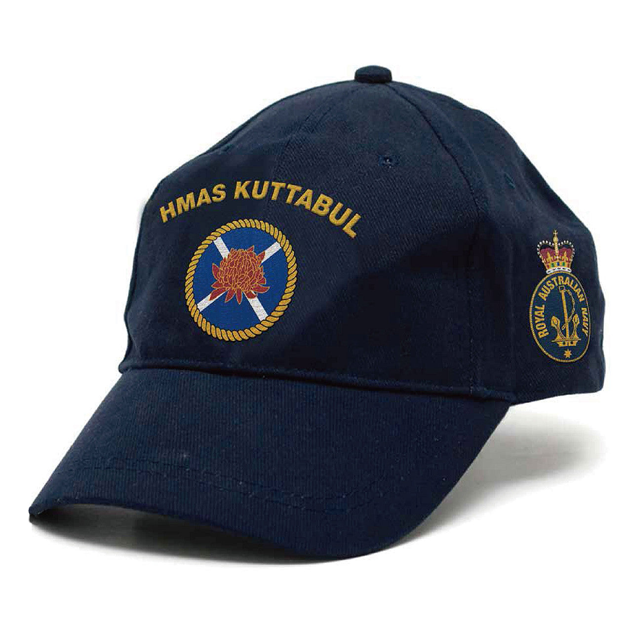 The HMAS Kuttabul Policy Cap is a must-have accessory for military enthusiasts. Made from high-quality heavy brushed cotton, this cap features the iconic Navy Ceremonial badge on the left side.  www.moralepatches.com.au