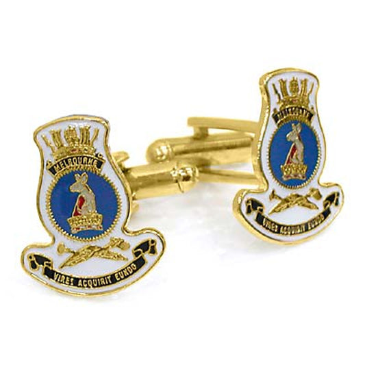 Add a touch of elegance to your wardrobe with HMAS Melbourne 20mm full colour enamel cuff links. These stunning gold plated cuff links are ideal for formal or everyday occasions - the final touch to any ensemble! www.moralepatches.com.au