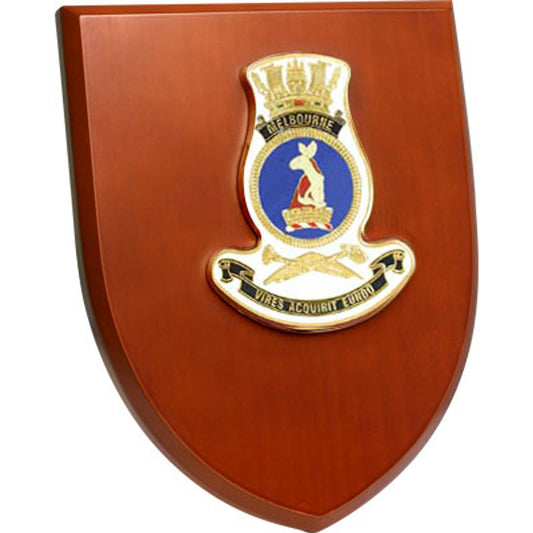 The Exceptional HMAS Melbourne Plaque is a truly remarkable piece that is sure to impress. This beautiful plaque showcases a stunning 100mm full colour enamel crest, elegantly set on a 200x160mm timber finish shield. It is the perfect gift or award for any special occasion or presentation. www.moralepatches.com.au