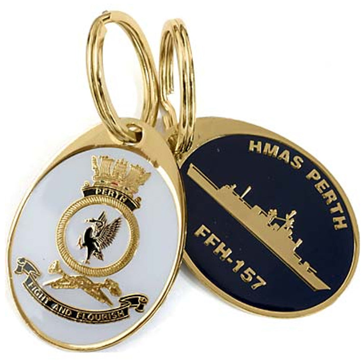 Looking for a unique and practical key ring? Look no further than the HMAS Perth key ring, available now from the tactical specialists. This stunning 40mm gold plated enamel key ring is not only a great way to keep your keys organized, but also a great conversation starter. Place your order today and never lose your keys again. www.moralepatches.com.au