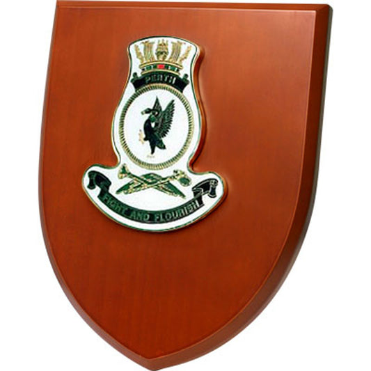 An Exceptional HMAS Perth Plaque is now available for order. This exquisite plaque showcases a stunning 100mm full colour enamel crest, elegantly placed on a 200x160mm timber finish shield. www.moralepatches.com.au