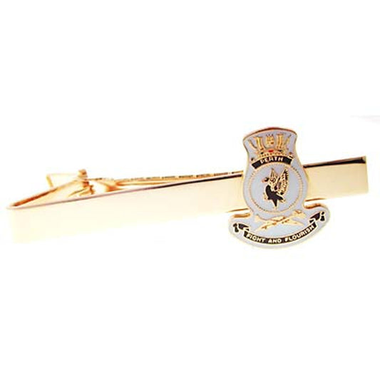 Add a touch of elegance to your look with the HMAS Perth 20mm enamel tie bar! Crafted with gold-plated material, this gorgeous tie bar is perfect for any work or formal occasion. www.moralepatches.com.au