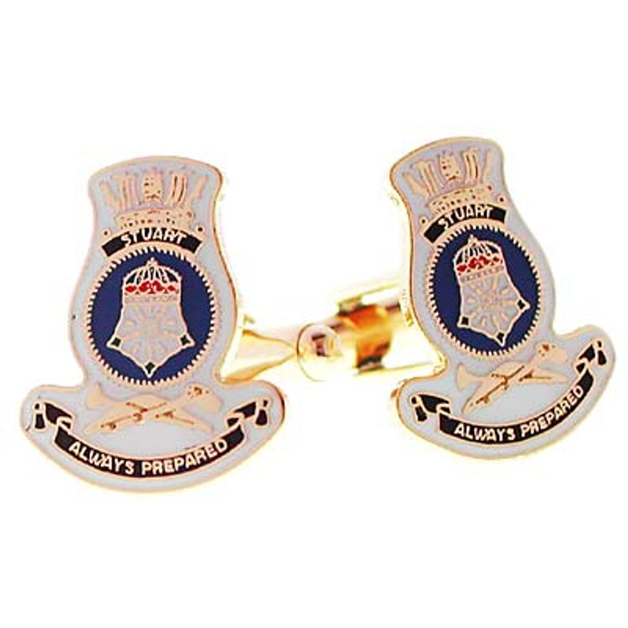 Add a touch of elegance to your wardrobe with HMAS Stuart 20mm full colour enamel cuff links. These stunning gold plated cuff links are ideal for formal or everyday occasions - the final touch to any ensemble! www.moralepatches.com.au