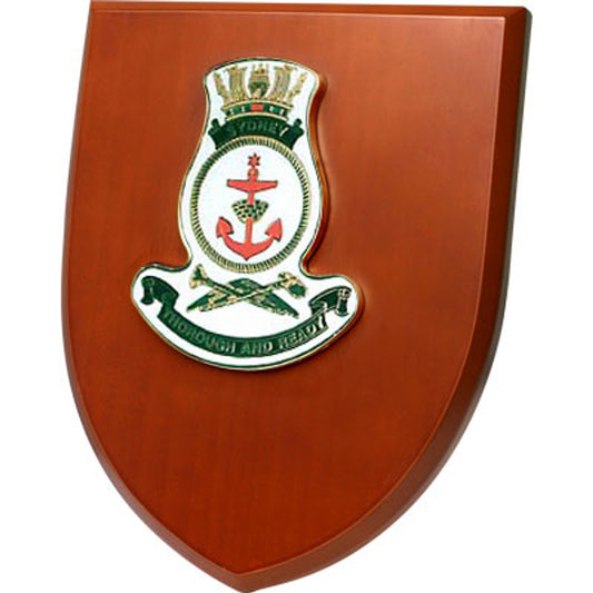 The Exceptional HMAS Sydney Plaque is a truly remarkable piece that is sure to impress. This exquisite plaque showcases a stunning 100mm full colour enamel crest, elegantly set on a 200x160mm timber finish shield. www.moralepatches.com.au