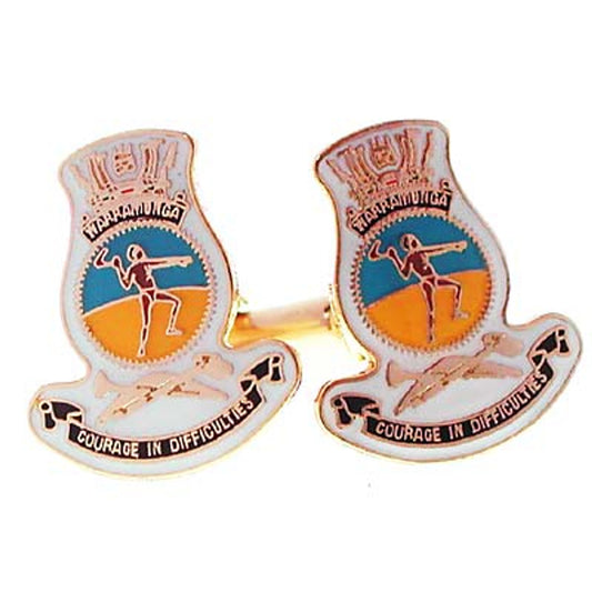 Add a touch of elegance to your wardrobe with HMAS Warramunga 20mm full colour enamel cuff links. These stunning gold plated cuff links are ideal for formal or everyday occasions - the final touch to any ensemble! www.moralepatches.com.au