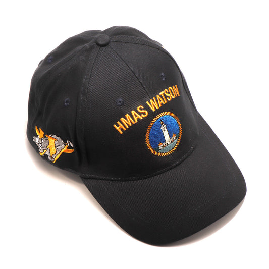 The HMAS Watson Policy Cap is a must-have accessory for military enthusiasts. Made from high-quality heavy brushed cotton, this cap features the prestigious Navy Ceremonial badge on the left side. www.moralepatches.com.au