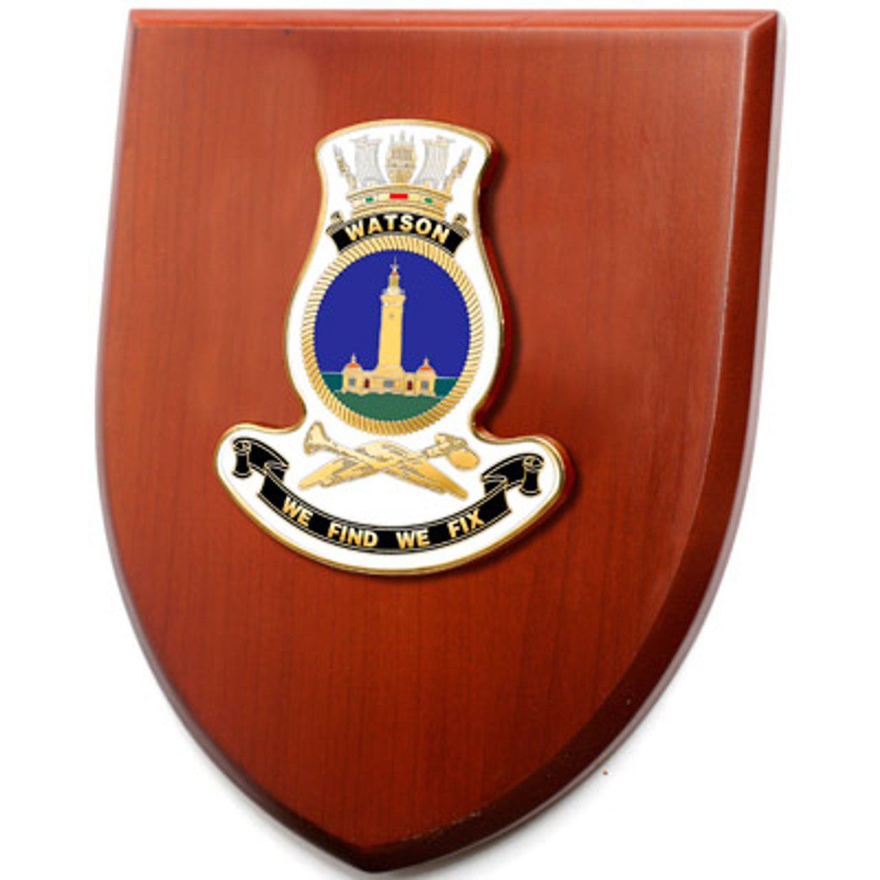 The Exceptional HMAS Watson Plaque is a truly remarkable piece that is sure to impress. This exquisite plaque showcases a stunning 100mm full colour enamel crest, elegantly set on a 200x160mm timber finish shield. www.moralepatches.com.au