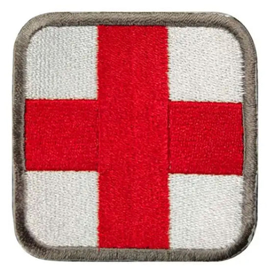 Medical Patch First Aid Grey Border Patch Hook & Loop.   Size: 5x5cm  HOOK AND LOOP BACKED PATCH(BOTH PROVIDED) www.moralepatches.com.au