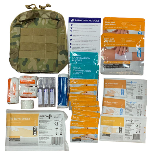 The Medic Small Emergency Burn First Aid Kit is designed to effectively treat burn injuries and provide relief from pain. It is suitable for use in a variety of settings, such as workplaces, home kitchens, and outdoor grilling areas. The kit includes hydrogel dressings and sachets that rapidly cool down burns, prevent tissue damage, and alleviate discomfort. Additionally, Polyethylene Burn Sheets are provided to cover the injury and protect against infection. www.moralepatches.com.au