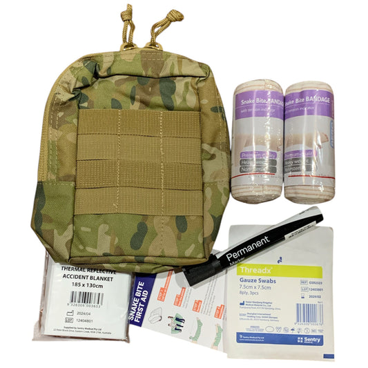 The compact AMCU medium medic pouch (18x12x8cm) is designed to be conveniently worn on your belt, tactical gear or easily slipped into your backpack. Plenty of space left in this pouch to add your essential medical items. Add a tourniquet pouch or other small pouch to the front and keep your required gear together in the one place. www.moralepatches.com.au