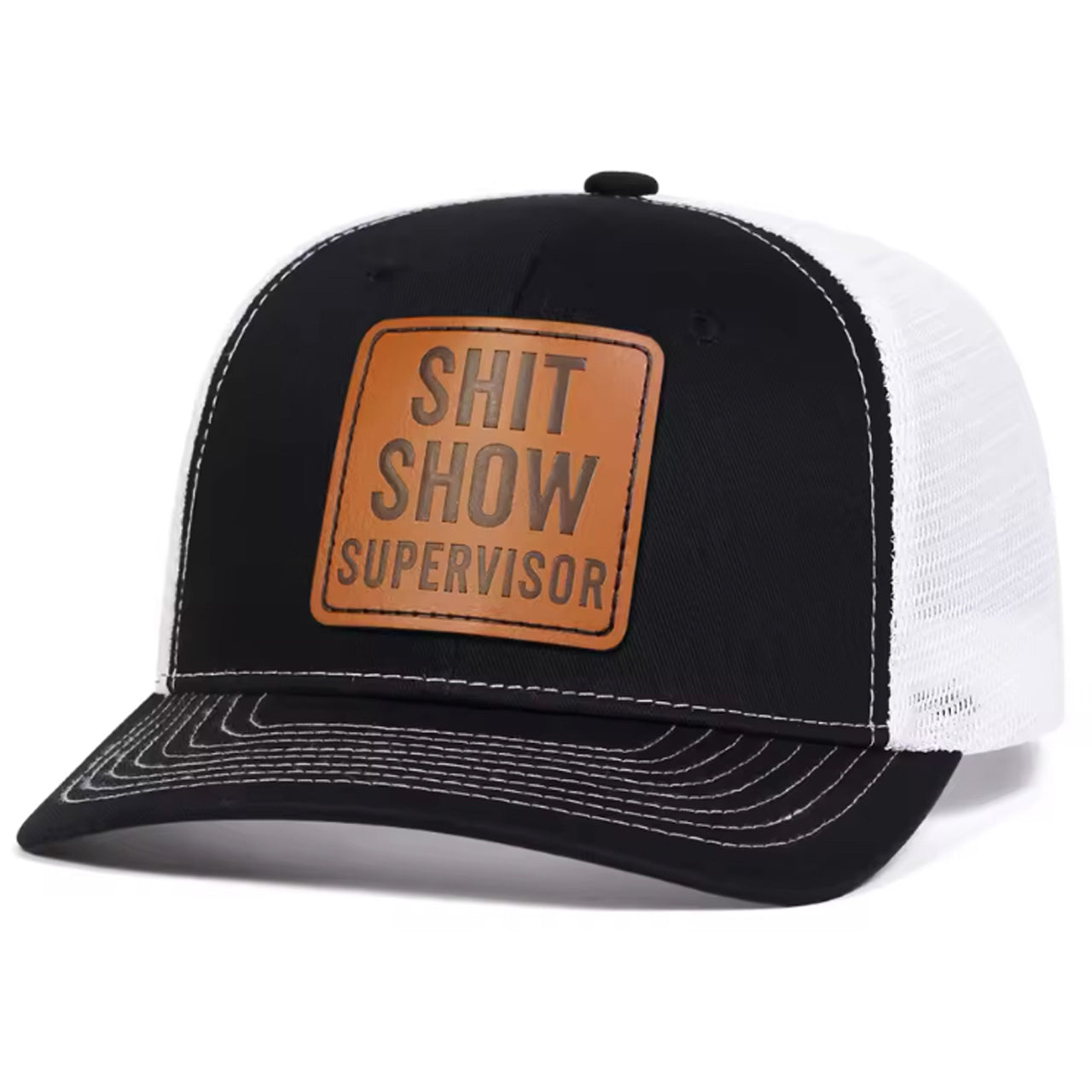 Introducing our must-have item: the Show Supervisor Mesh Trucker Cap in Black &amp; White with leather patch! This high-quality cap is perfect for anyone who wants to look stylish and show off their love for the crew lifestyle. Don't miss out on this practical and fashionable accessory. Get yours now! www.moralepatches.com.au