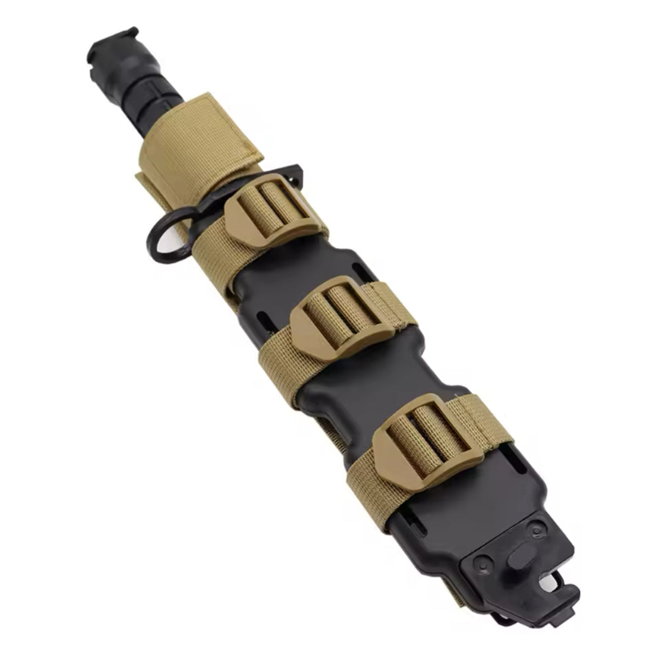 Elevate your backpack's functionality with our knife MOLLE attachment, designed to securely attach larger knives with scabbards. A must-have for any survival gear, this attachment measures 26cm long and can accommodate the majority of larger knives. www.moralepatches.com.au