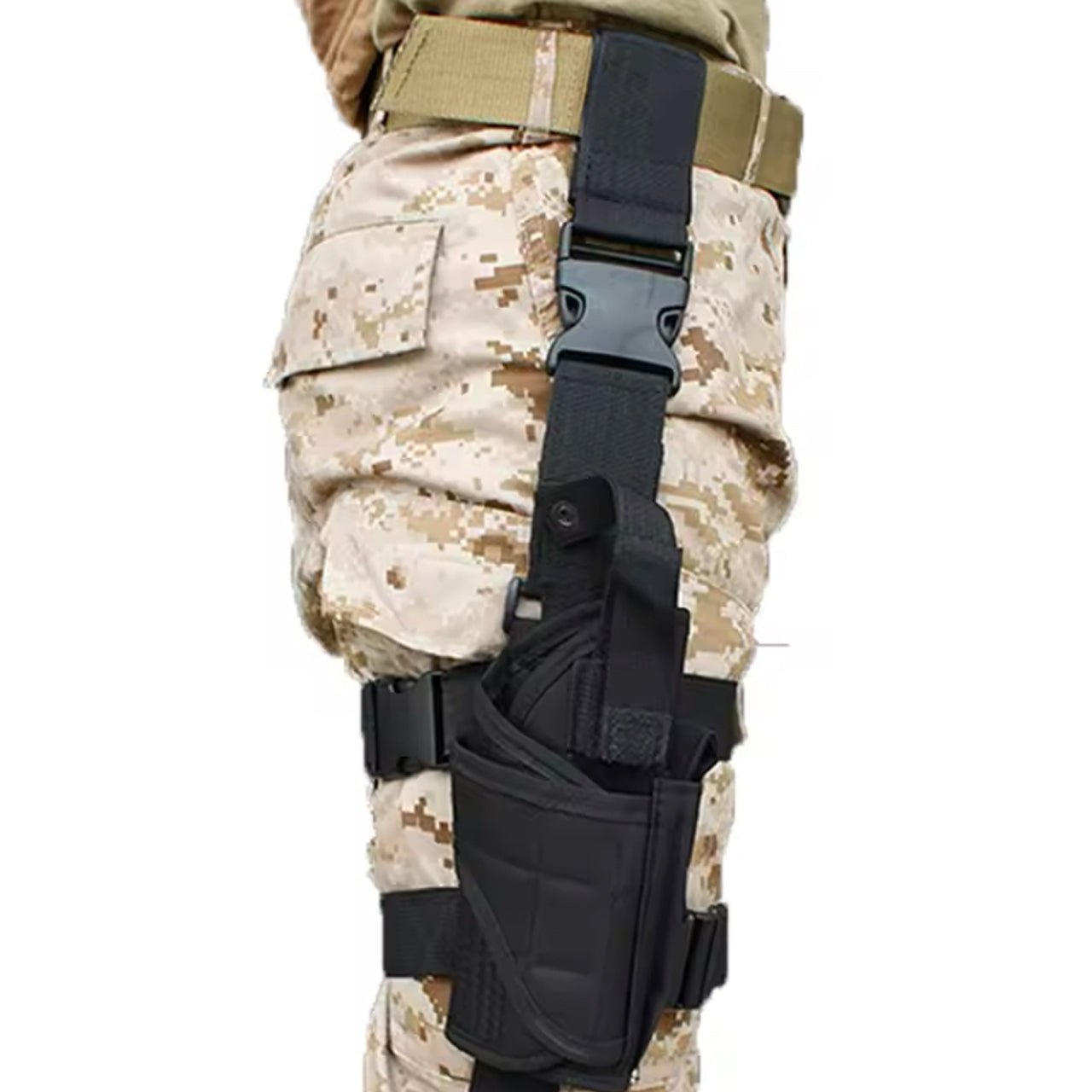 Adjustable Drop Leg Tactical Holster has been designed to fit the needs of any tactical, public safety, or military professional. The fully adjustable thigh holster will fit most full-frame semi-automatic pistols. www.moralepatches.com.au