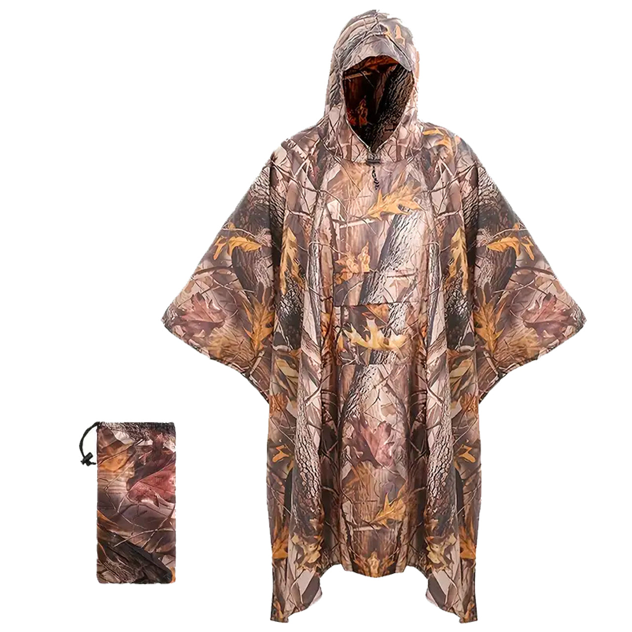 This poncho is made from durable 100% polyester and showcases a tree pattern, ensuring both functionality and style. Its waterproof PU2000mm rating keeps you dry in any weather, while the front pocket and snap closure provide convenience. www.moralepatches.com.au