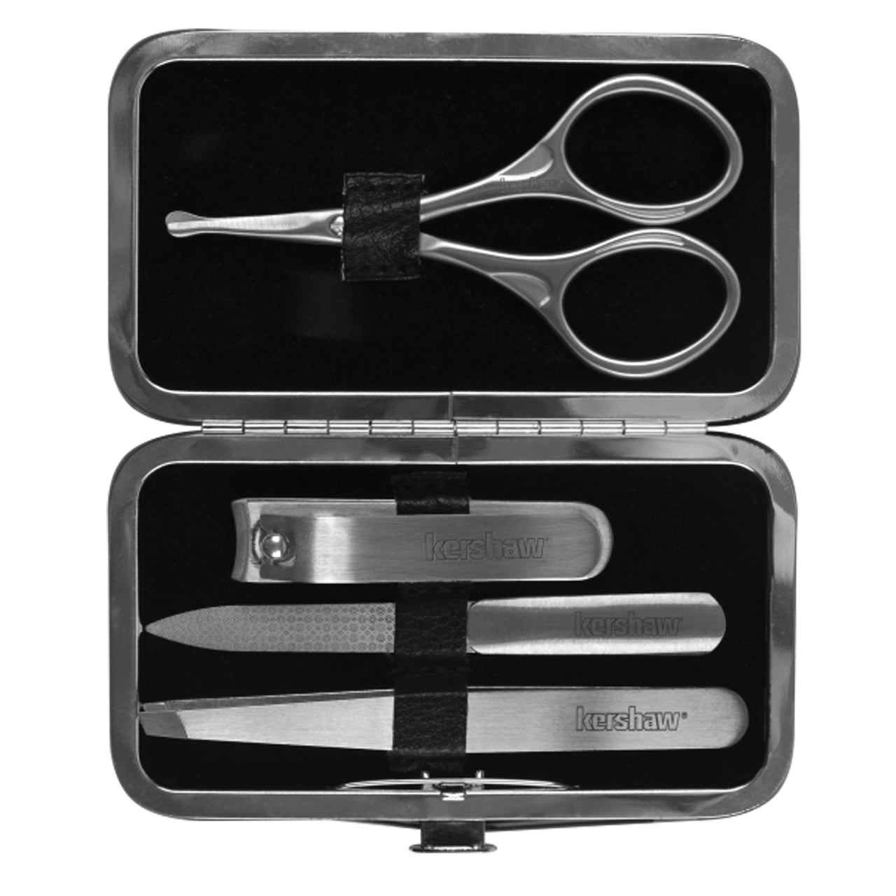 Keep it neat and trim with the Kershaw Manicure Kit. Everything fits conveniently in a metal-trimmed case so it’s easy to take along when traveling. The set includes 4 stainless steel tools www.moralepatches.com.au