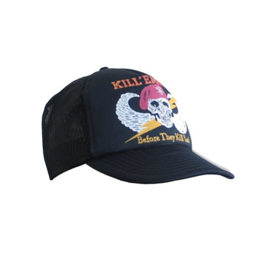 Inspired by the infamous phrase, "Kill 'em all and let God sort them out," this cap features a striking image of a military beret-wearing skull, wings, and lightning bolt. Perfect for anyone who values strength and determination,  www.moralepatches.com.au