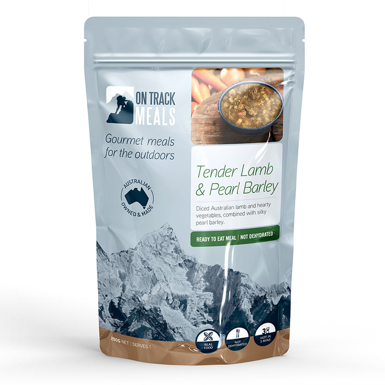 Diced Australian lamb &amp; hearty vegetables, combined with silky pearl barley.

This is a COMPLETE meal with both protein and carbohydrates.
www.moralepatches.com.au